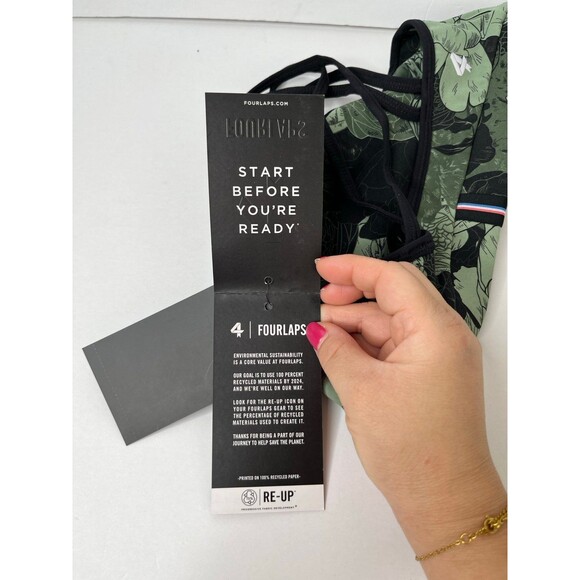 NWT FourLaps Vitality Sports Bra Peonies Print Thyme Green Yoga Athletic #395 - Picture 12 of 12
